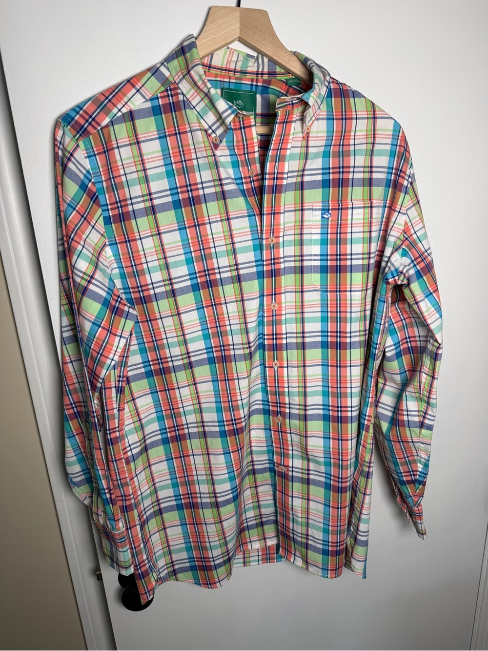 Southern Tide Multicolor Plaid Button-Down Shirt — Blue, Green, Coral, Yellow